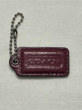 Coach Leather Hang Tag in Glossy Magenta with Ball Chain